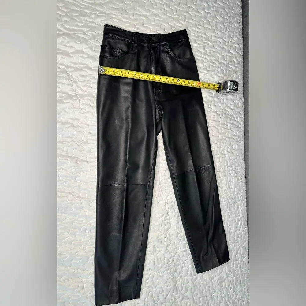 Vintage 90s Maglia Black Leather Pants High-Waisted Straight-Leg USA Made Sz 8 - Picture 11 of 11